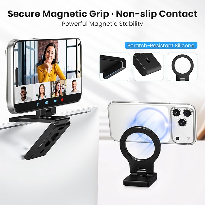 Itramax Continuity Camera Mount for iMac,360° Foldable Portable Desktop Monitor Screen iPhone Webcam Stand Holder for MagSafe iPhone 17 Pro Max Air 17e 16 15 14 13 12 Mini 11 XR XS,MacBook,Apple TV 4K