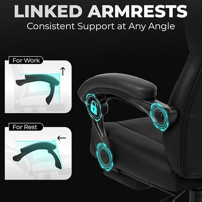 N-GEN GAMING Gaming Chair Big and Tall Computer Heavy Duty Office Desk Chair with Footrest Ergonomic Lumbar Support High Back Recliner for Adults (Dark Black)