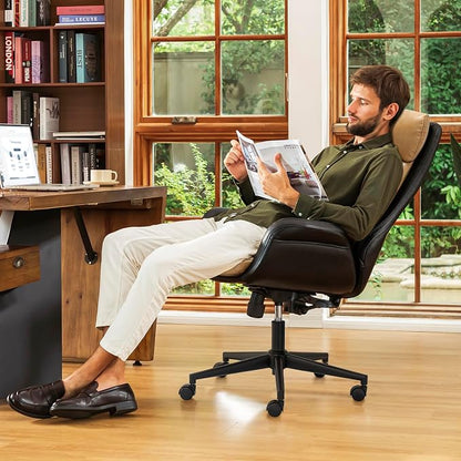 Glitzhome Mid-Century Modern Two-Tone Color High Back Leatherette Chairs Computer Desk Chair, Task Chair with Armrest Adjustable Gaslift Office Chair Executive Swivel Chair,Black & Camel