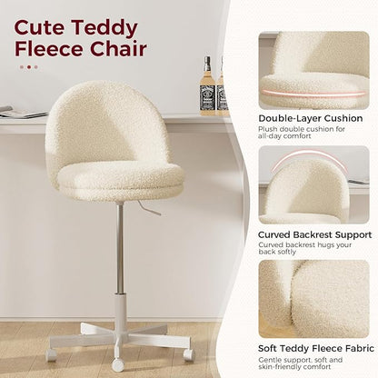 GTPLAYER Velvet Tall Office Chair with Wheels Vanity Chairs with Back, Versatile Height Use: Office to Bar Stools Small Ergonomic Comfy Armlees Computer Desk Chair with Bow Lumbar Pillow for Gift