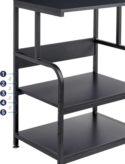 Fannova Printer Stand, 3 Tier Printer Table with Height Adjustable Storage Shelf, Rolling Printer Cart with Wheels for Home Office Organization, Black