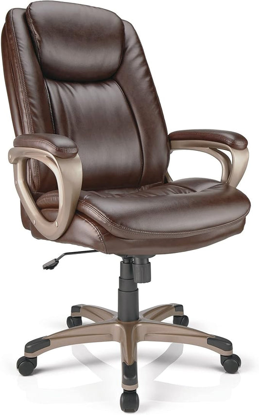 Realspace® Tresswell Bonded Leather High-Back Chair, Brown/Champagne