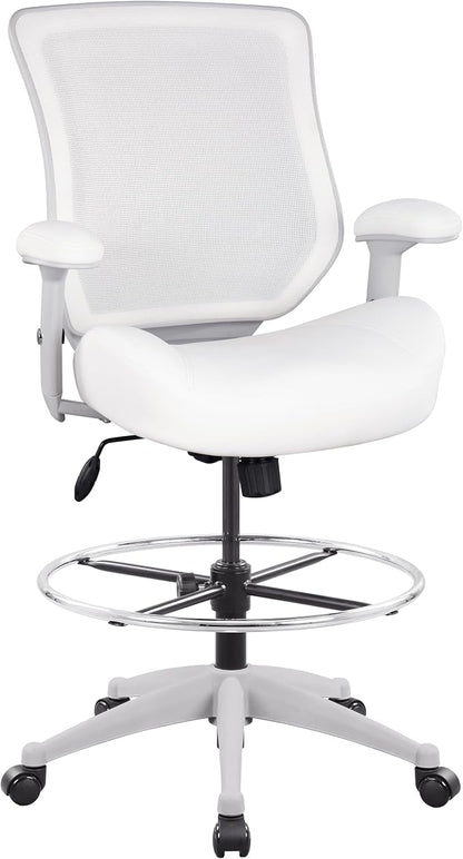BOLISS 400lbs Mesh Ergonomic Office Drafting Chair Big Adjustable Foot Ring Height Adjustable Armrest (Wht)