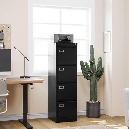 RAVIGIN 4 Drawer File Cabinet with Lock,Vertical Filing Cabinet for Home Office,Metal File Cabinets with Lock,Storage Files for A4/ Legal/Letter, Require Assembly, (Black)