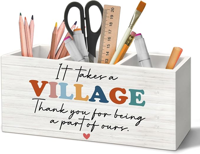 Teacher Appreciation Gifts, It Takes a Village Pen Holder Organizer for Desk Accessories, Thank You Gifts for Women Teacher Nurse Coworker Daycare Provider Nanny Babysitter for Tabletop Decor