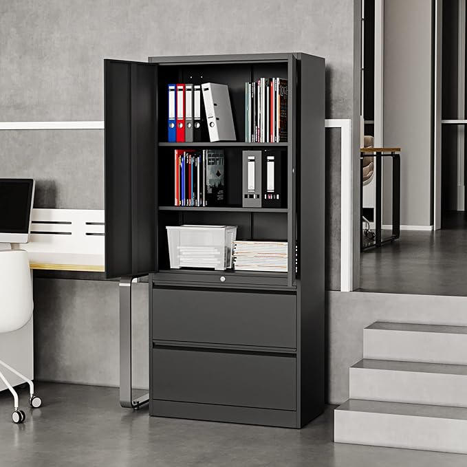 Fesbos Metal Cabinets with Lockable Drawers and Doors Lateral File Cabinets Steel Filing Lockers Book Case for Home Office Hanging Files Letter/Legal/F4/A4 Size