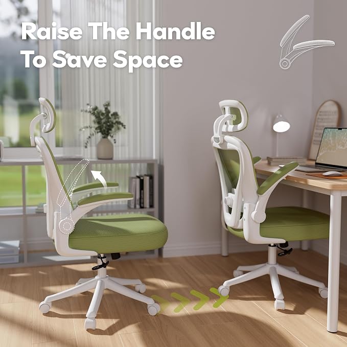 SeekFancy Ergonomic Office Chair M903, Computer Desk Chair | High Back Mesh Office Chair with Adjustable Lumbar Support, Headrest, Flip-Up Armrests, Wheels, 330LBS Capacity, Green