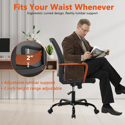 CLATINA Ergonomic Rolling Mesh Desk Chair with Executive Lumbar Support and Adjustable Swivel Design for Home Office Computer Black 2 Pack