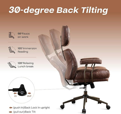 CAODOC Big and Tall Office Chair, 300LBS Suede Fabric Executive Office Chair Whit Lumbar Support, Managerial Home Desk Chair, Heavy Duty High Back Computer Chair(Suede Dark Brown)