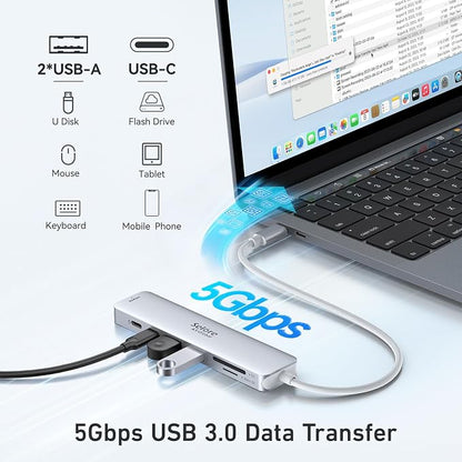 Selore&S-Global USB C Hub HDMI Adapter for MacBook Pro/Air, 7 in 1 USBC Dongle with HDMI, microSD/SD Reader, USB C Data Port,100W PD and 2 USB 3.0 Compatible for MacBook Pro/Air(Light Sliver)