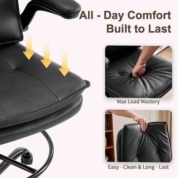 Karl home Tall Drafting Chair, Faux Leather Black | 330Lbs Capacity, Tall Office Chair for Standing Desk, Adjustable Height with Foot Ring, Flip-Up Armrests, PU Executive Chair