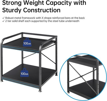 Fannova 2 Tier Under Desk Printer Stand with Storage, 20 Inches Deep Large Printer Table with Height Adjustable Shelf, Rolling Printer Cart with Wheels for Home Office - Black