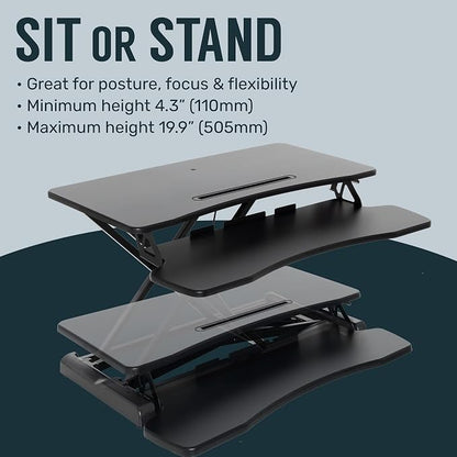 TechOrbits Standing Desk Converter-32-inch Height Adjustable, MDF Wood, Sit Riser-Black, 32"