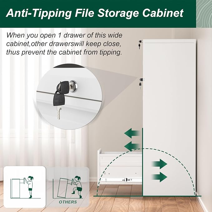 Superday 4 Drawer File Cabinets, 18” D Vertical File Cabinet with Lock, Locking Filing Cabinet for Home Office, White Metal Filing Cabinets for Hanging Letter/Legal Folders, Easy Assemble