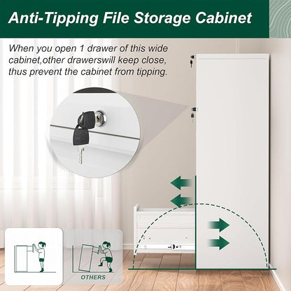 Superday 4 Drawer File Cabinets, 18” D Vertical File Cabinet with Lock, Locking Filing Cabinet for Home Office, White Metal Filing Cabinets for Hanging Letter/Legal Folders, Easy Assemble