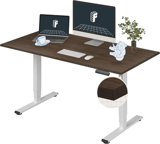 FLEXISPOT E6 Bamboo 3-Stage Dual Motor Electric Standing Desk 60 x 30 Sit Stand Up Desk, Holds 220 lbs, Adjustable Height w/Memory Presets, Solid Walnut Bamboo Desktop & White Frame, Ships in 2 Boxes