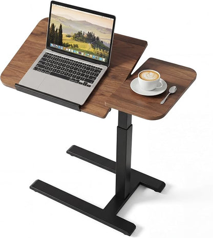 Overbed Table with Wheels, Height Adjustable Hospital Bed Table, Dual-Tiltable Rolling Laptop Desk for Bed, Hidden Casters H-Base Portable Side Table for Couch, Hospital & Home Office