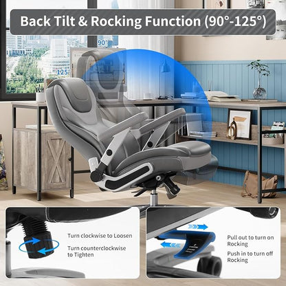 Big and Tall Office Chair with 5D Arms, Fabric & PU Leather Heavy Duty Desk Chair, Adjustable Lumbar Support & Height, Tilt Function, High Back Ergonomic Executive Computer Chair