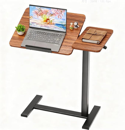 Simple Deluxe Standing Rolling Desk with Hidden Casters, Height Adjustable Pneumatic Mobile Laptop Desk, Tilting Bedside Table for Laptop, Overbed Bedside Table Hospital Home Use, Brown