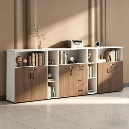 File Cabinet with Password Lock, Wood Lateral Filing Cabinet for Letter/A4 Files, 3 Drawer with Door, Printer Stand with Open Shelves for Home Office