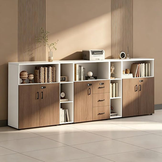 File Cabinet with Password Lock, Wood Lateral Filing Cabinet for Letter/A4 Files, 3 Drawer with Door, Printer Stand with Open Shelves for Home Office
