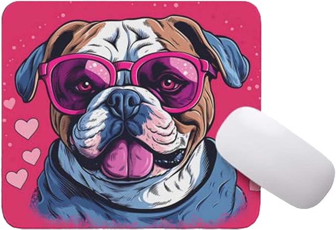 Pink Mousepad Glamour Dog Bulldog Mouse Pad for Home Office Gaming Working Desk Computer Desktop Accessories Non-Slip Rubber Mousepad for Dog Lovers