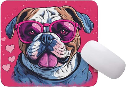 Pink Mousepad Glamour Dog Bulldog Mouse Pad for Home Office Gaming Working Desk Computer Desktop Accessories Non-Slip Rubber Mousepad for Dog Lovers