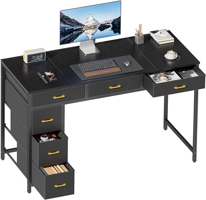 HLDIRECT 47" Computer Desk with 6 Drawers, Home Office Desk with Large Storage for Home Office,Gaming,Writing Study,Work (Black)