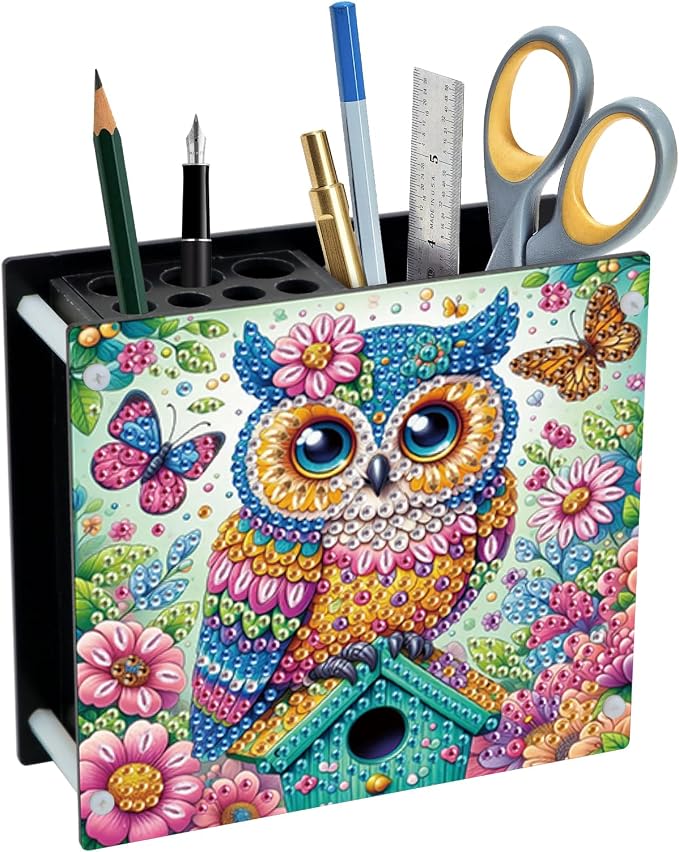 DIY Diamond Painting Kit，Animal Owl Special Shape diamond painting pen holder, Acrylic Daily Office Desktop Decoration Storage Item