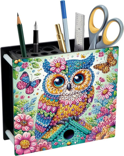 DIY Diamond Painting Kit，Animal Owl Special Shape diamond painting pen holder, Acrylic Daily Office Desktop Decoration Storage Item
