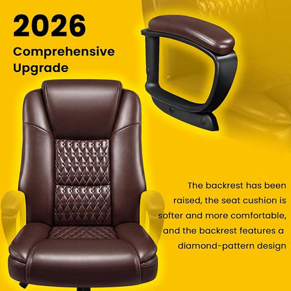 OFIKA Leather Office Desk Chair,Ergonomic Office Chair with Lumbar Support,Computer Chair,Executive Leather Chair with Padded Flip-up Arm,Adjustable Armrests, Black,275LBS
