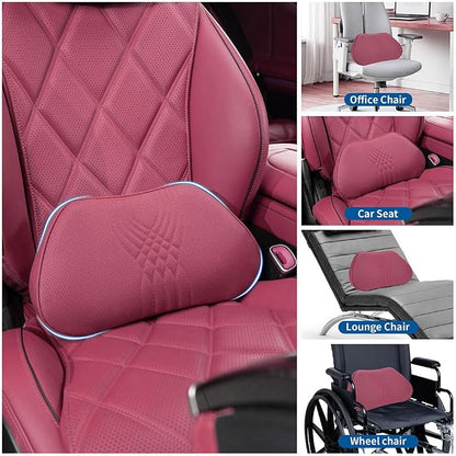Lumbar Support Pillow for Car Seat, Office Chair Leather Memory Foam Lower Back Cushion for Back Pain Relief Improve Posture, Ergonomic Back Rest for Gaming Chair, Red, 1PC