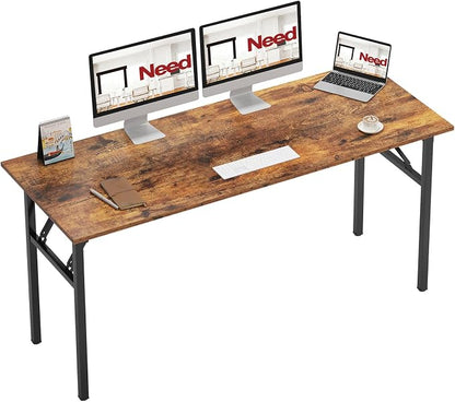 Need Home Office Desk - 62 Inches Large Computer Desk Sturdy Black Table Foldable Desk Gaming Computer Table No Assembly Required Rustic Brown AC5FB(157.5 * 60)