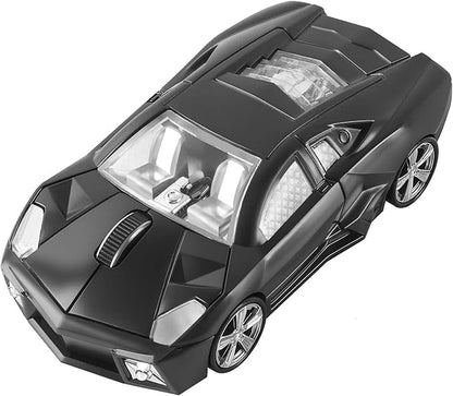 CHUYI Cool Sports 3D Car Shape Wireless Mouse Optical Cordless Mice with USB Receiver for Office School Home Travel for PC Laptop Computer Gift (Black-1 Pack)