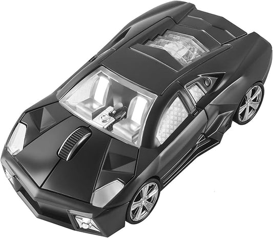 CHUYI Cool Sports 3D Car Shape Wireless Mouse Optical Cordless Mice with USB Receiver for Office School Home Travel for PC Laptop Computer Gift (Black-1 Pack)