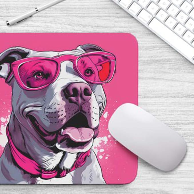 Pink Mousepad Glamour Dog Staffordshire Terrier Mouse Pad for Home Office Gaming Working Desk Computer Desktop Accessories Non-Slip Rubber Mousepad for Dog Lovers