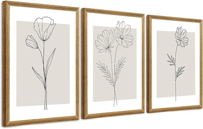 ICHZUMW Neutral Botanical Floral Wall Art, Black and White Farmhouse Flowers Wall Decor, Modern Minimalist Line Art Canvas Prints, Beige Artwork, Living Room Bedroom Home Office, Set of 3, 20x30in