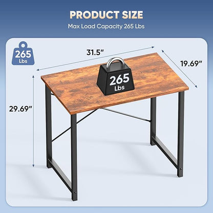 DUMOS 32 Inch Small Computer Desk for Home Office, Modern Study Writing Gaming Work Table Simple Style for Bedroom with X-Shaped ReInchforcement, Rustic Brown