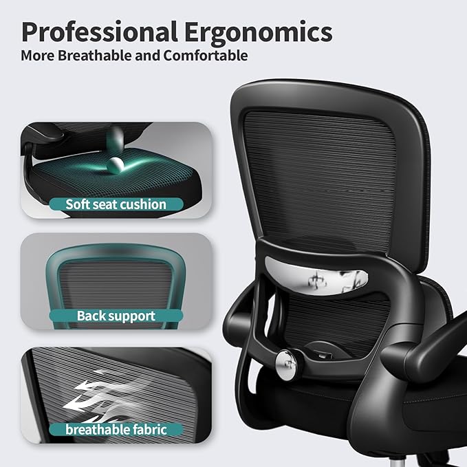 TRALT Office Chair - Ergonomic Desk Chair with Adjustable Lumbar Support, Mesh Computer Chair, Executive Chairs for Home Office Comfortable Lumbar Support Black Pack of 5