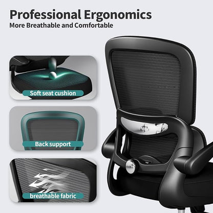 TRALT Office Chair - Ergonomic Desk Chair with Adjustable Lumbar Support, Mesh Computer Chair, Executive Chairs for Home Office Comfortable Lumbar Support Black Pack of 3
