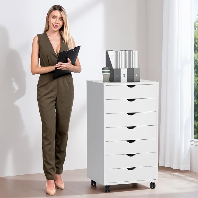 Simple Deluxe 7 Drawer Chest, Storage Cabinet Dressers with Wheels, Dressers Storage Cabinets, Office File Cabinet,White