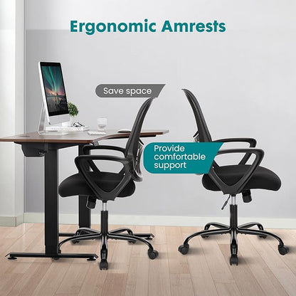 DUMOS Home Office Desk Chair - Ergonomic Mid Back with Lumbar Support & Rocking Mode, Height Adjustable with Fixed Armrest, for Conference, Computer, Meeting Room, 360° Swivel, Adults, Adults, Black