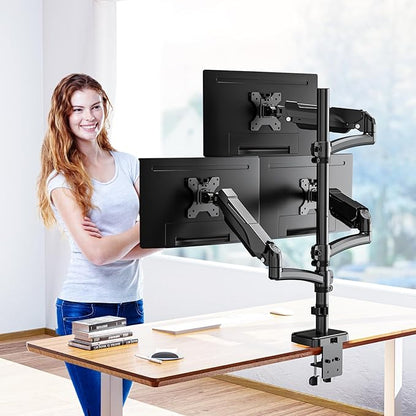 MOUNTUP Triple Monitor Mount Fits Max 32 Inch Screen, Holds 4.4-17.6lbs, 3 Monitors Desk Mount, Triple Monitor Stand for Desk, Adjutable Arm with Clamp/Grommet Base, for Home Office, 75x75/100x100