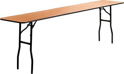 EMMA + OLIVER 8-Foot Rectangular Wood Folding Training/Seminar Table with Clear Coated Top