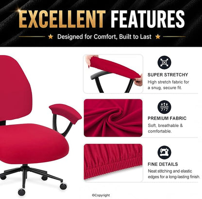 Stretchable Office Chair Seat Covers - Universal Stretch Computer Chair Slipcover - 180GSM Washable Rotating Backrest Coverings & Cushion Protectors & Armrest Covers for Dogs, Cats, Pets, Red