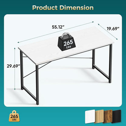 Sweetcrispy Small Computer Desk, 55" Office Writing Desk with Metal Frame & Wooden Tabletop, X-Shaped Reinforcement, Student Study Workstation for Home Bedroom, White