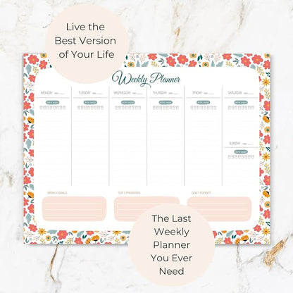 BLU MONACO | Weekly Planner Notepad Tear Off Floral | This Week Notepad 8.5 x 11 | Weekly Dashboard Planner Paper Source Weekly Planner 2026 Style