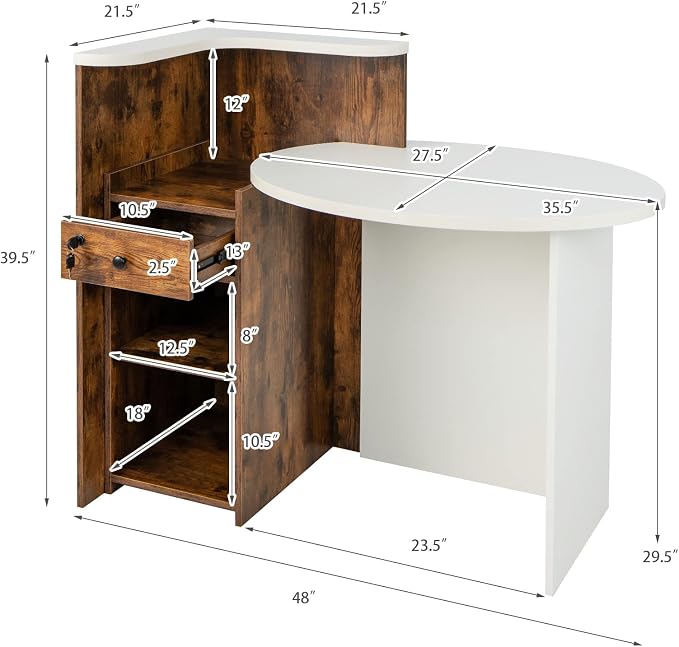 Tangkula Reception Desk, Front Counter Desk with Lockable Drawer & Adjustable Shelf, Oval Desktop, Retail Counter for Checkout, Computer Workstation for Salon Lobby Office, Home Office Desk