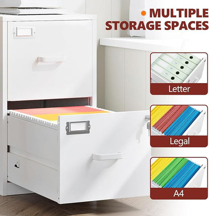 RAVIGIN 2 Drawer File Cabinet with Lock,Metal File Cabinets for Home Office, Under Desk File Cabinet for A4/Letter/Legal Size (White)