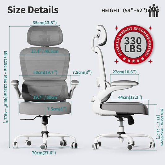 TRALT Office Chair Ergonomic Desk Chair, 330 LBS Home Mesh Office Desk Chairs with Wheels, Comfortable Gaming Chairs (White)